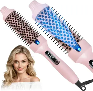 Thermal Brush for Blowout , 6 Heat Settings(160°C-210°C),Dual Voltage, 1.5 Inch Heated Round Brush with Negative Ions,  Dual PTC, Salon Smooth Hair, Less Frizz, Travel-Friendly, Pink