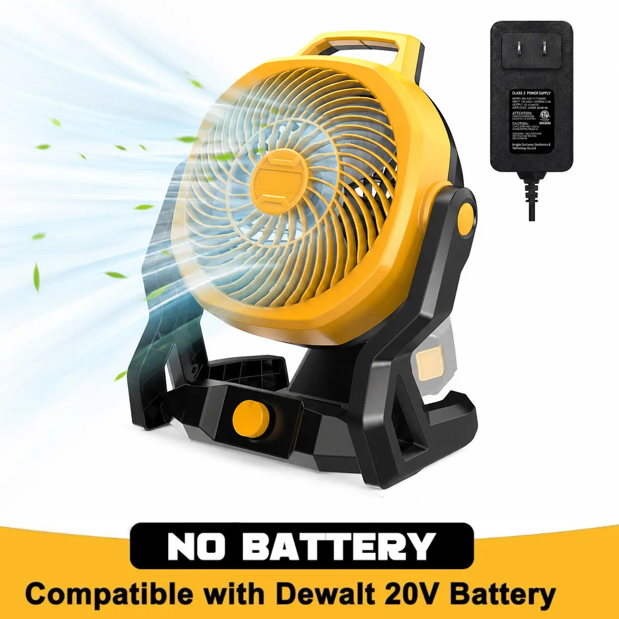 FunnyWhale Cordless Jobsite Fan Compatible With Dewalt 20V Battery(NO Battery)Portable Fan with Brushless Motor, 650 CFM Variable Speed, AC Power for Outdoor, Camping, Workshops, Office, Home, RVs