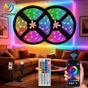Smart 5050 RGB LED Strip, Adjustable RGB Lighting, 44 Key Bluetooth-compatible + APP Control, Music Sync Dimmable Lights, Self-Adhesive DIY Tape for Bedroom, TV Backlight, Christmas Decor