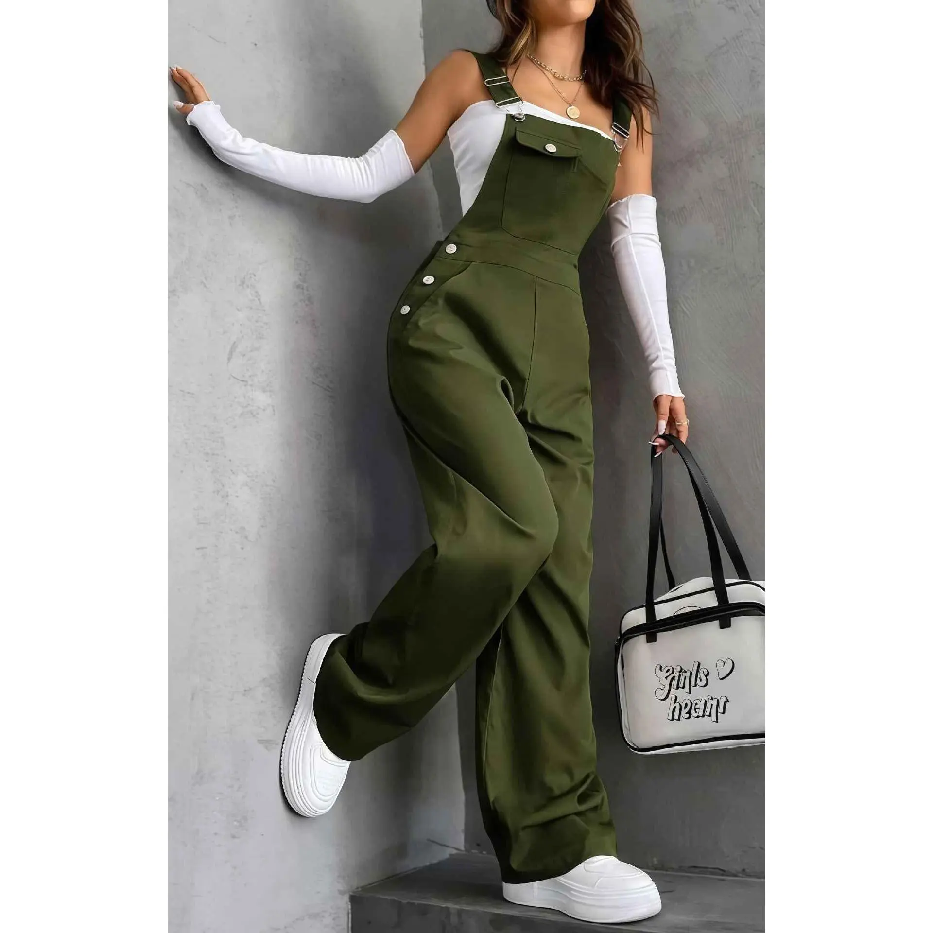 Women's Retro Workwear Jumpsuit Overalls, Sleeveless High-Waist Style with Straight Legs and Pockets, Polyester for Everyday Wear, Sizes S-2XL, Patchwork, Full Length, Seam Stitch