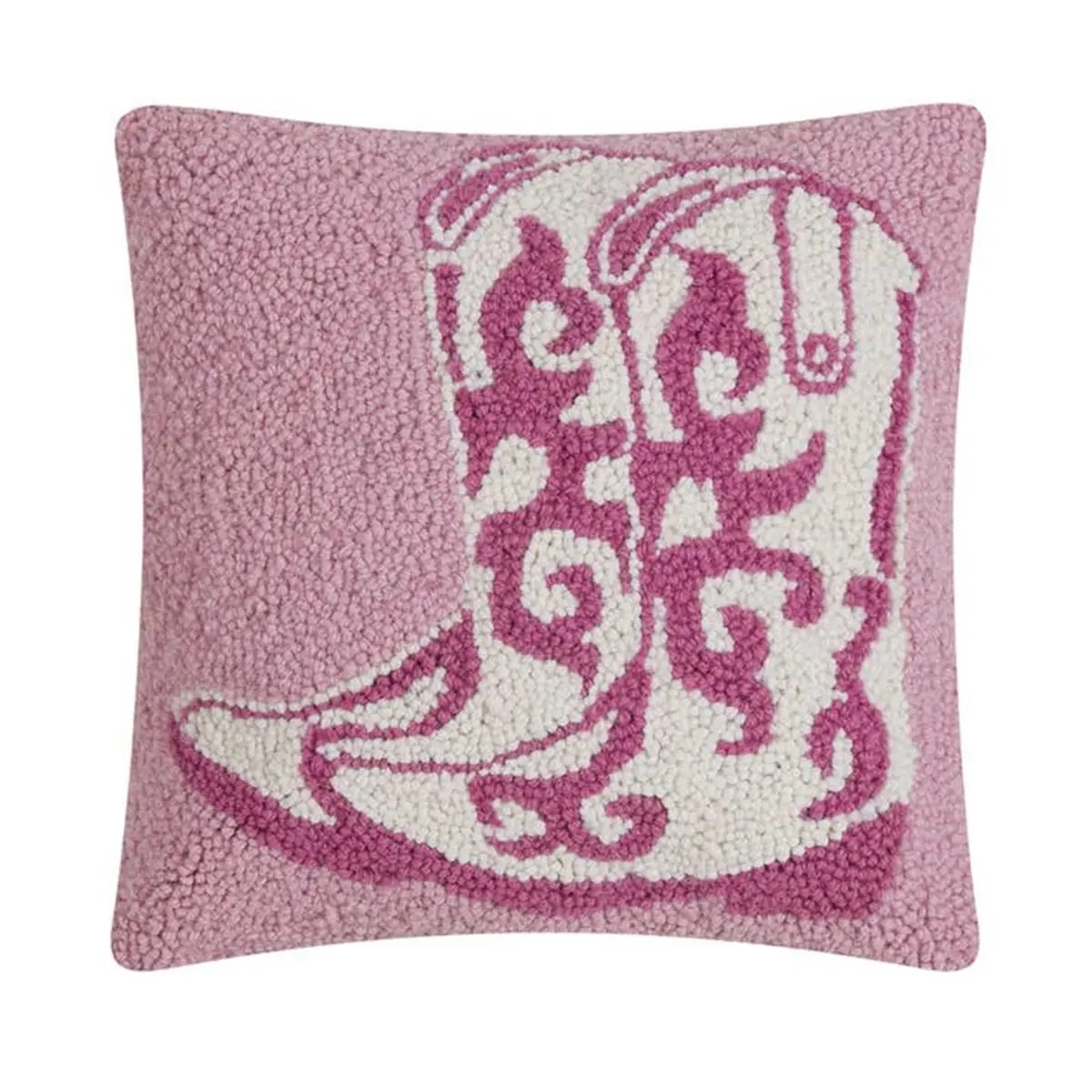 PEKING HANDICRAFT 212 MAIN 14x14 in. Wool Velvet Pink Cowboy Boot Poly Fill Hook Pillow - Artisan Western Style Standard Boot-Shaped Pillow, Stylish Bedding & Soft Furnishings Decor, Artisan Western Style Standard Pillows