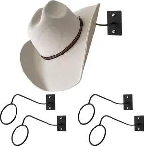 4 Pack Cowboy Hat Rack for Wall, Wall Mount Metal Hats Organizer Storage with Self Adhesive & Screws, for Cowboy Hat, Fedora, Sun Hats,Wide Brim