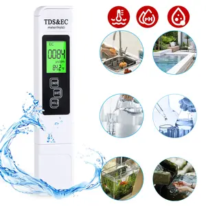 White TDS Meter Digital Tester Water Quality professional Testing Kits for Drinking Water 0-9990ppm 3-in-1 Detection EC Temperature Portable ABS Material