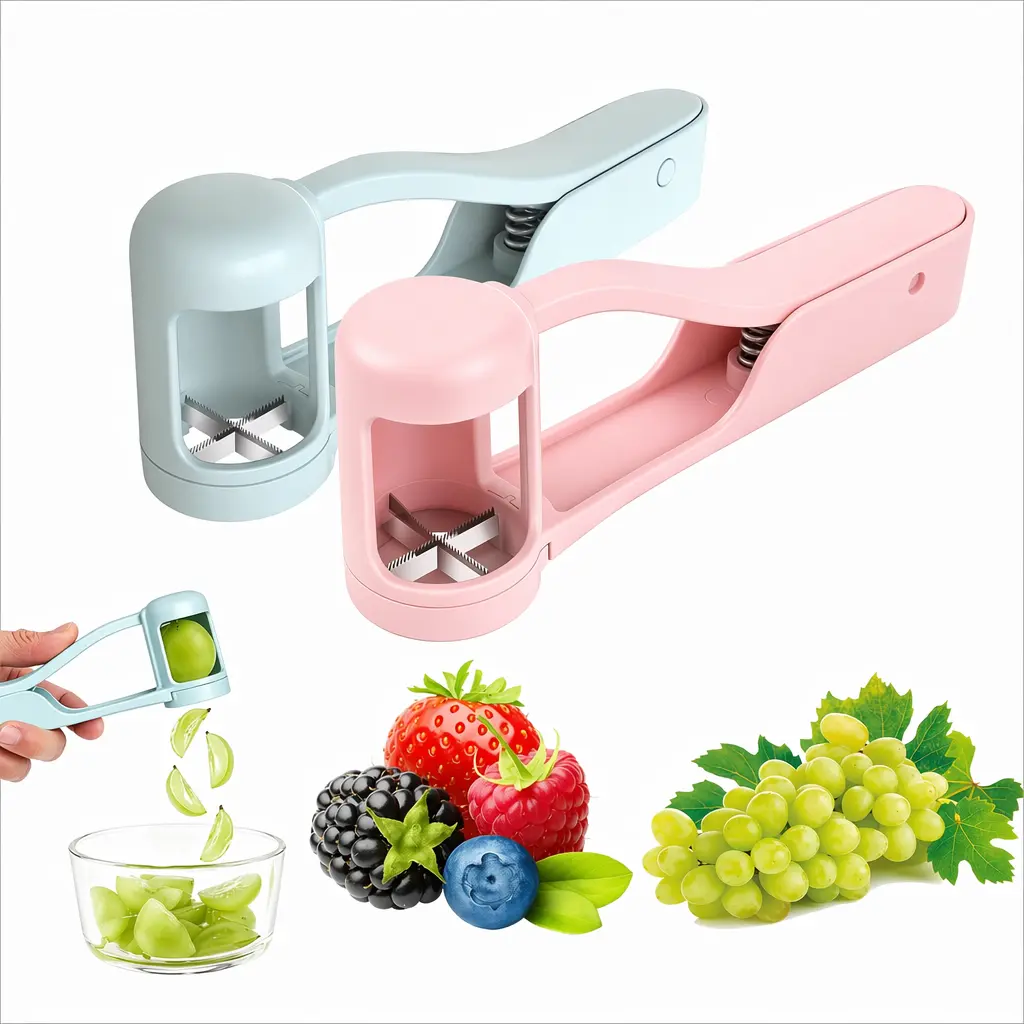 Grape slicer kitchen gadget 4‑Blade Stainless Steel for Grape Tomato Cherry Kitchen Gadget,Salad & Cake Decor Tool