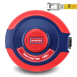 #fathersdaygift WORKPRO 100 FT Tape Measure, Closed Reel Steel Long Tape with Foldable Handle, Nylon Coated, Plastic and Rubber Case