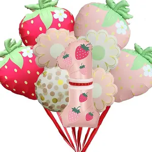 16Pcs Strawberry Balloons Arch Kit with Dual-Color Strawberry & Daisy & 1 Foil - Complete DIY Decor for 1st Birthday, Baby Shower, Berry Theme - Quick Setup & Full Components