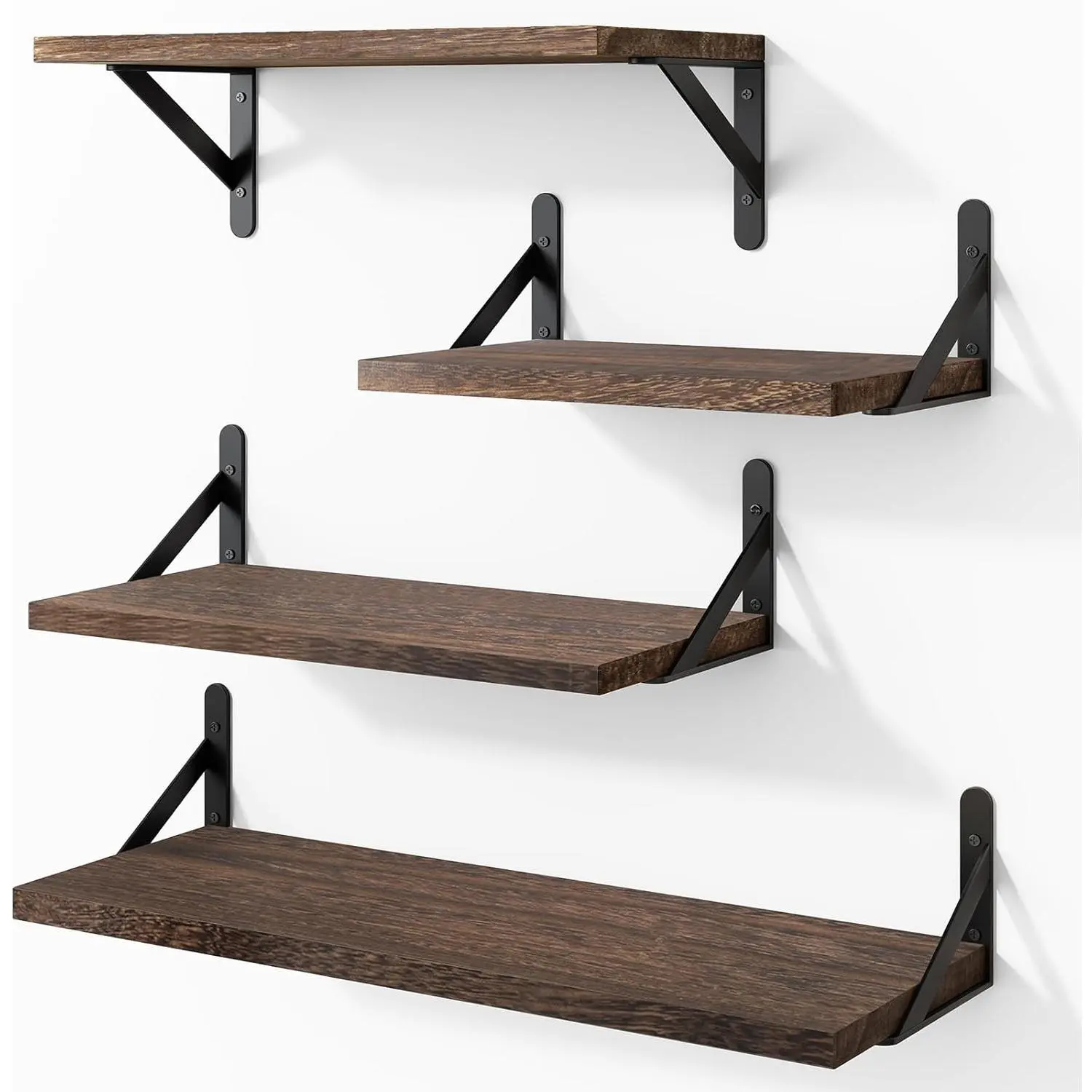 Dark Carbonized Brown Floating Wall Shelf Set (Set of 4, Different Sizes) for Living Room, Bathroom, Home Decor & Outdoor Furniture Use