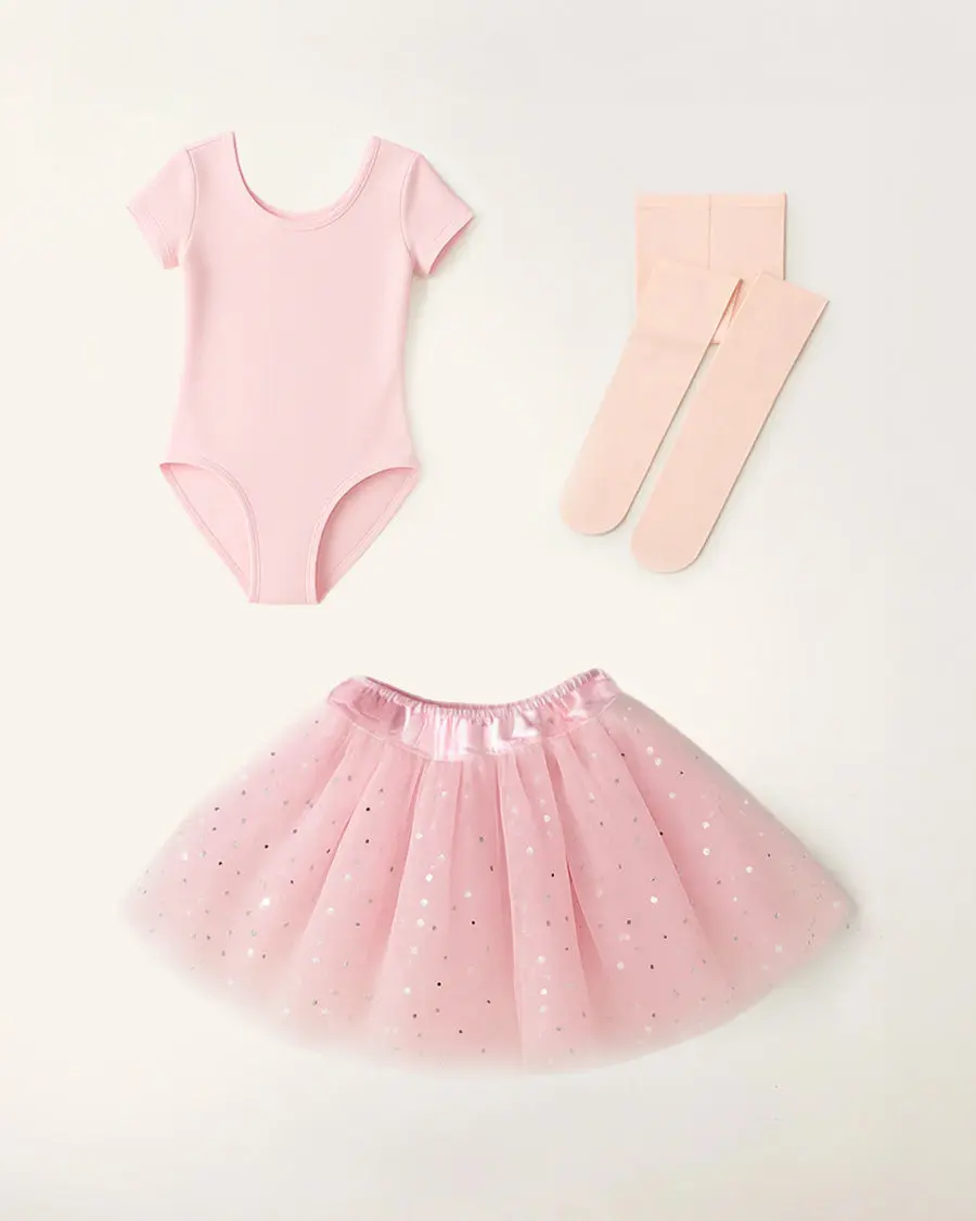 Girls Ballet Leotard Starter Kit (Short Sleeves Leotard & Sparkling Tulle Skirt & Tights) Girls Ballet Leotard Starter Kit (Short Sleeves Leotard & Sparkling Tulle Skirt & Tights)