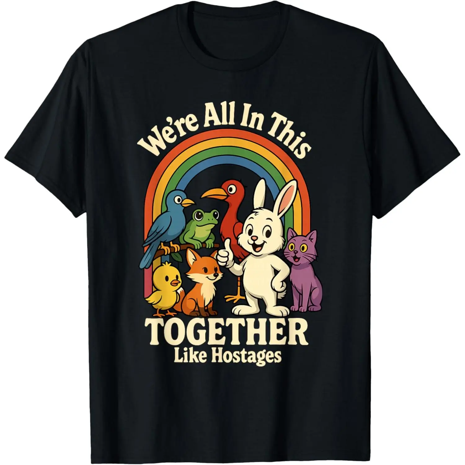 Thick Soft Cotton Classic Short-Sleeve Graphic T-Shirt - Sarcastic "We're All in This Together Like Hostages" Humor Top, Crewneck with Clean Hem, Easy-Matching Sportswear for Joggers, Layer-Friendly Sports & Outdoor Use, Shortsleeve