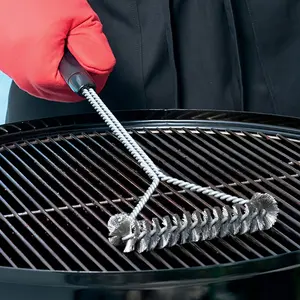 Stainless Steel BBQ Grill Brush Heat Resistant Heavy Duty Scrubber Brush Multifunctional Non-stick Pan Cleaning Brush Practical Barbecue Accessory Perfect for Grill Grates Kitchen Outdoor Cooking Stain Cleaning Tools
