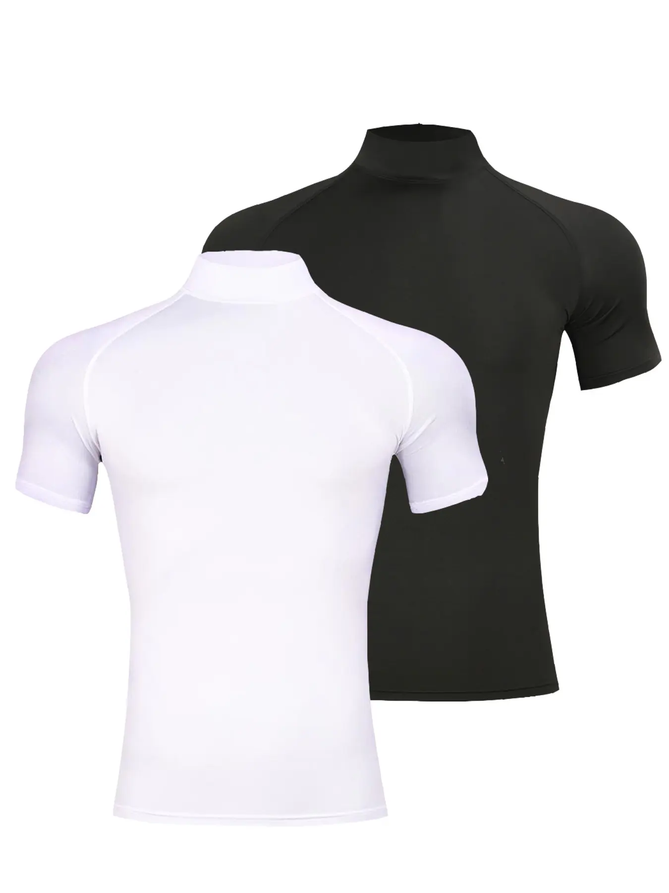 2 Pack Men's Mock Turtleneck Compression Shirts Short Sleeve, Moisture Wicking Tights Base Layer Undershirt Sports T-Shirt, Gym Running Muscle Shirts Workout Tops, Compression Sportswear, Stretchable Activewear, Fitness Training Clothes