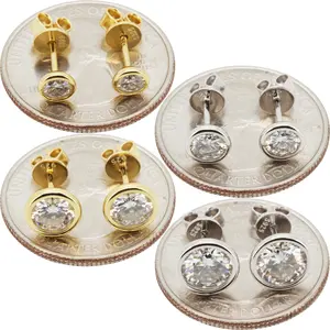 Moissanite 925 Sterling Silver 14k Gold Vermeil 4-7mm 0.6-2.5ctw Bezel Set Solitaire Push Back Stud Earrings