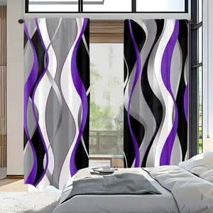 2pc striped line art curtains, Window curtain, purple, blue, black, white geometric abstract print curtains, a gift for friends, suitable for dormitories, bedrooms, living rooms, cafes, hotels, apartments for home decoration