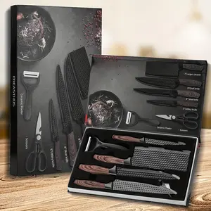 6pcs Professional Kitchen Knife Set, Chef Knife, Slicing Knife, Scraper And Scissors, Stainless Steel Super Sharp, with Anti-stick Ergonomic Wooden Handle, Chef Knife Set, Suitable for Family Travel, Gift Box Set