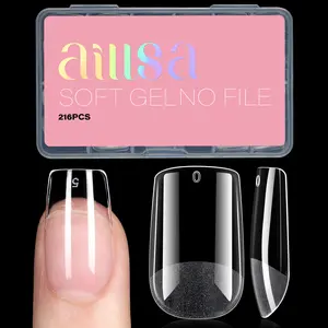 AILLSA Short Square Nail Tips Full Cover Clear NailTips Acrylic Pre-Filed Fake Press on for Extension Home DIY Salon Manicure 216PCS 12 Sizes