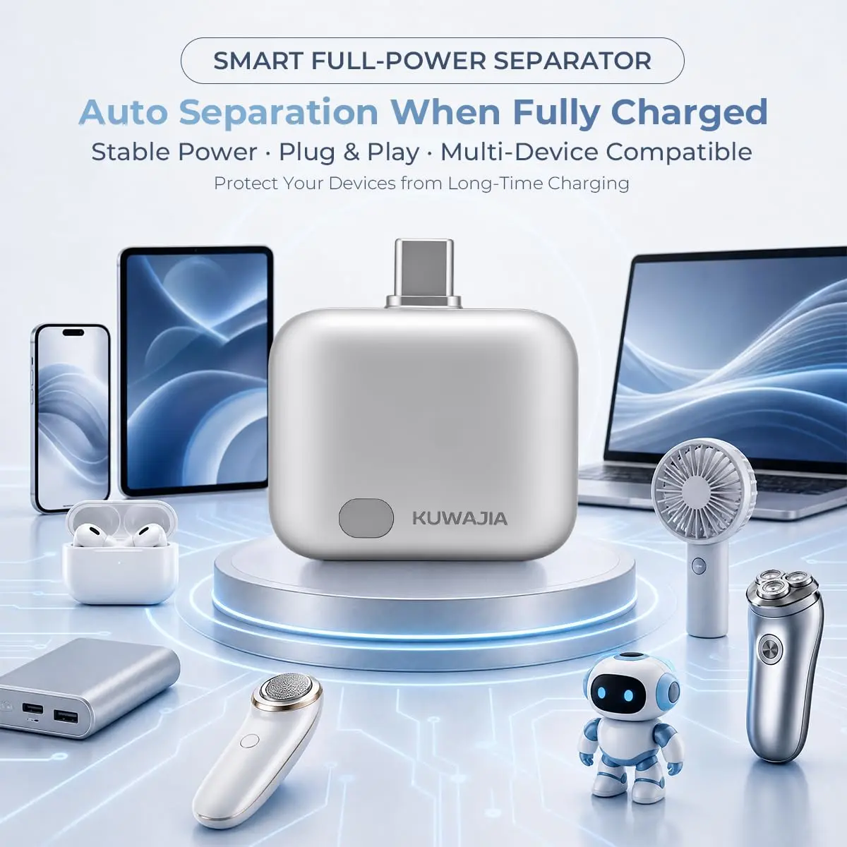 140W auto disconnect charging adapter with physical power-off breaker switch, smart overcharge protection, automatic stop cut-off power supply for laptop, tablet, phone, high-wattage charger cable guard