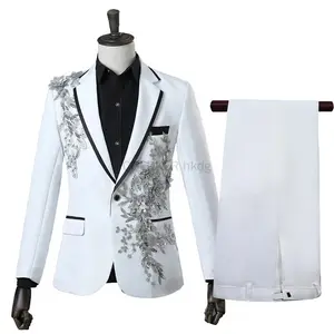 ElegantAppliquedMensSuitsSlimFit2PieceFormalTuxedoSuitsBlazerPantswithBowTieforWeddingPromMenswearLongSleeve