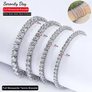 3mm 4mm D Color VVS1 Full Moissanite Tennis Bracelet Women Man Wedding Bridal S925 Silver Bracelet Hand Chain Anniversary Gift