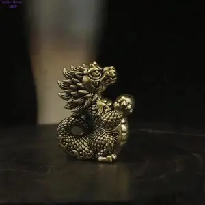 New Chinese Style Vintage Brass Dragon Figurine, Creative Cartoon Fire Dragon Decor, Chinese Zodiac Dragon Desktop Ornament, Distressed Brass Craft for Office Desk, Home Tabletop, Bookshelf Display & Unique Feng Shui Art Decoration
