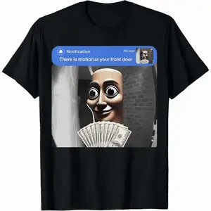 Men's 100% Cotton Casual Relaxed-Fit Menswear Round Neck Short-Sleeve Graphic Tee - "There Is Motion At Your Front Door" Tung Tung Sahur Meme Shirt