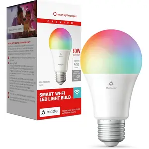 A19 LED Smart Light Bulb, Matter-Enabled, Multicolor, Works with Alexa, 60W Equivalent, 800LM, Instant Pairing, 2.4 GHz Wi-Fi, AC Power Supply, All Seasons, 1-Pack (W41-N15A)