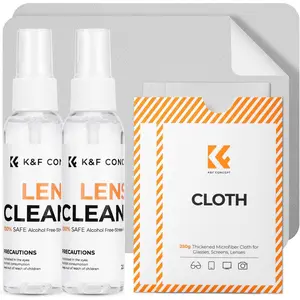 K&F CONCEPT Lens Cleaner Spray Kit| 60ML Glasses Cleaner x2 + Microfiber Cleaning Cloth x2| Lens and Screen Cleaning Kit| Alcohol Free Eyeglasses, Camera, VR/AR Headset, and Screen Cleaning