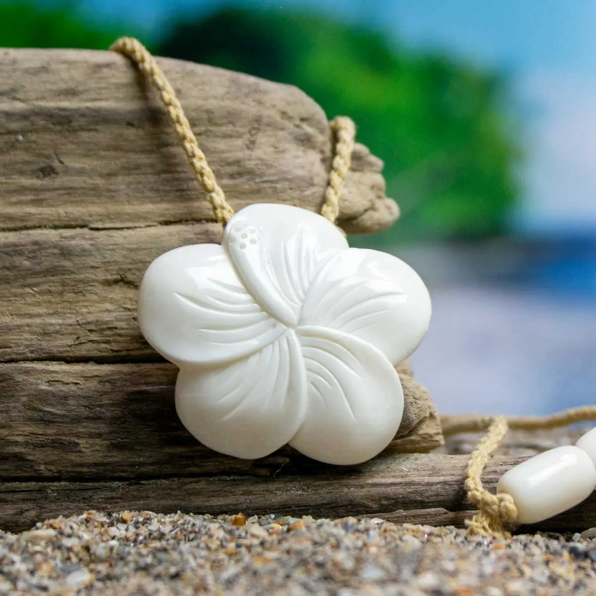 Hibiscus Flower Necklace - Hand Carved