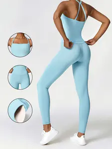 Women's Backless Short Top Set Sleeveless Exercise with Removable Pads, High Waist Tight Fit Cycling Pants, Ideal for Fitness Yoga Outdoor Activities, Sports Clothing Set, Workout Sets, Pilates Yoga Wear