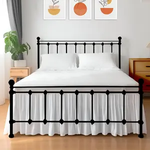 Shreem Linen Ruffled Bed Skirt with Split Corners, Gathered Style, 100% Microfiber, 18-Inch Drop, Dust Ruffle Bedskirt with Platform, Queen, White