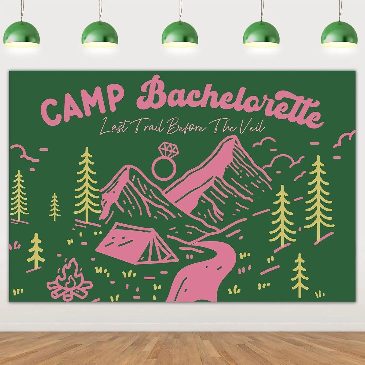1Set Camp Bachelorette Party Decorations Pink Green Backdrop Last Trail Before The Veil Banner Hiking Camp Bachelorette Party Supplies Bachelorette Banner for Wedding Bridal Shower Bunting Party
