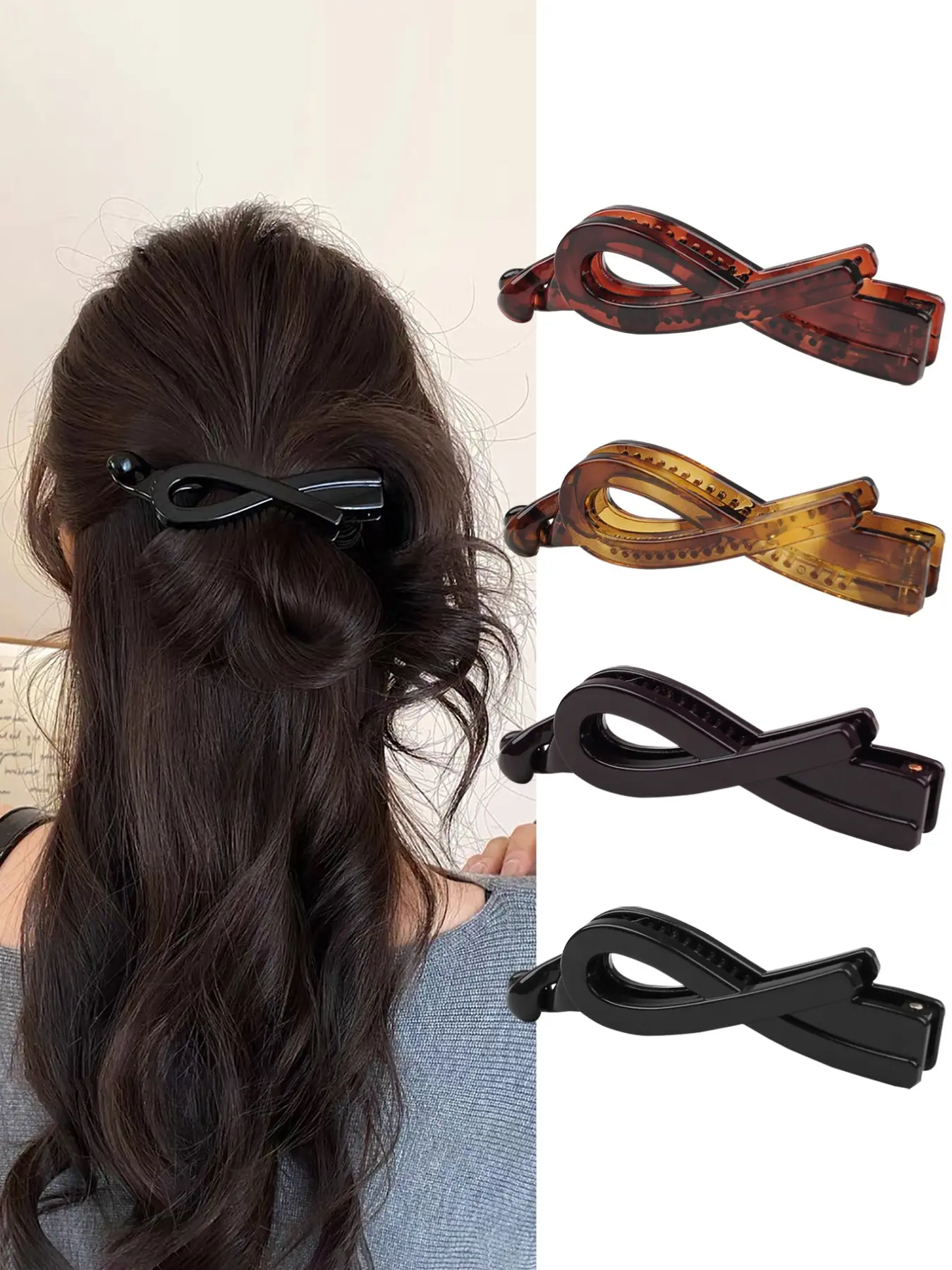 4pcs Elegant Bow Banana Clips, High-End Ponytail Holders, Versatile Hair Accessories, Enhance Volume, Stylish Back-Of-Head Clips