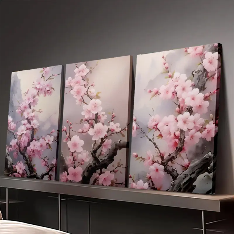 Wooden frame with pink cherry blossom scenery, floral decoration, home decor, wall art, Wall Picture Decor, high-definition print, Canvas Prints, Canvas Decor Painting is an ideal gift for the living room, bedroom, dining room, and office