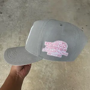 SATIN PINK UNDER BRIM REMASTERED BACKWARD LETTER D HAT SNAPBACK GRAY