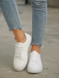 Women's Minimalist Thick Sole Sneakers, Lightweight Comfortable Casual Shoes, Sports Shoes, Round Toe Low Top, All Seasons Wear, Trainer, Trendy Sneakers