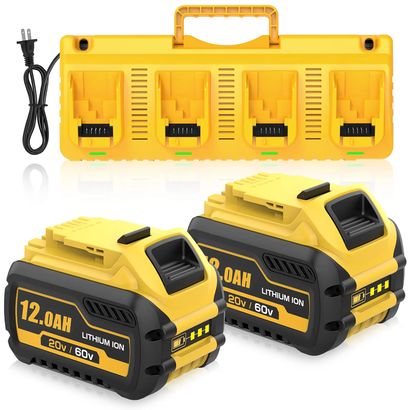 100% Brand New 2-Pack 12000 mAh 20-60V High Capacity Lithium-Ion Batteries with Fast Charge DCB104 Charger, Replacement for Dewalt 20V/60V Flexvolt DCB606 DCB609 DCB612 Cordless Power Tools