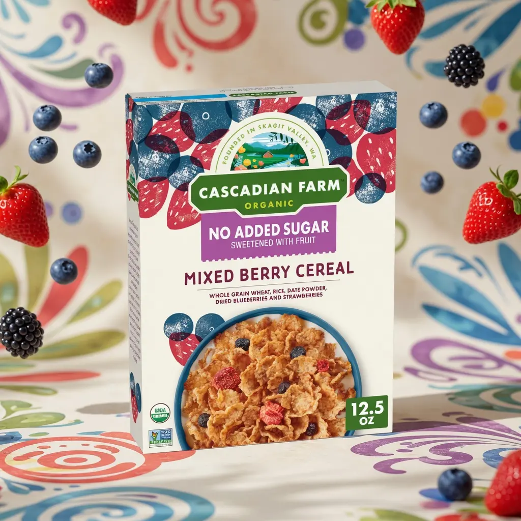 Cascadian Farm Organic Mixed Berry Breakfast Cereal - No Added Sugar, Dried Fruit, Whole Grain Food, 12.5oz