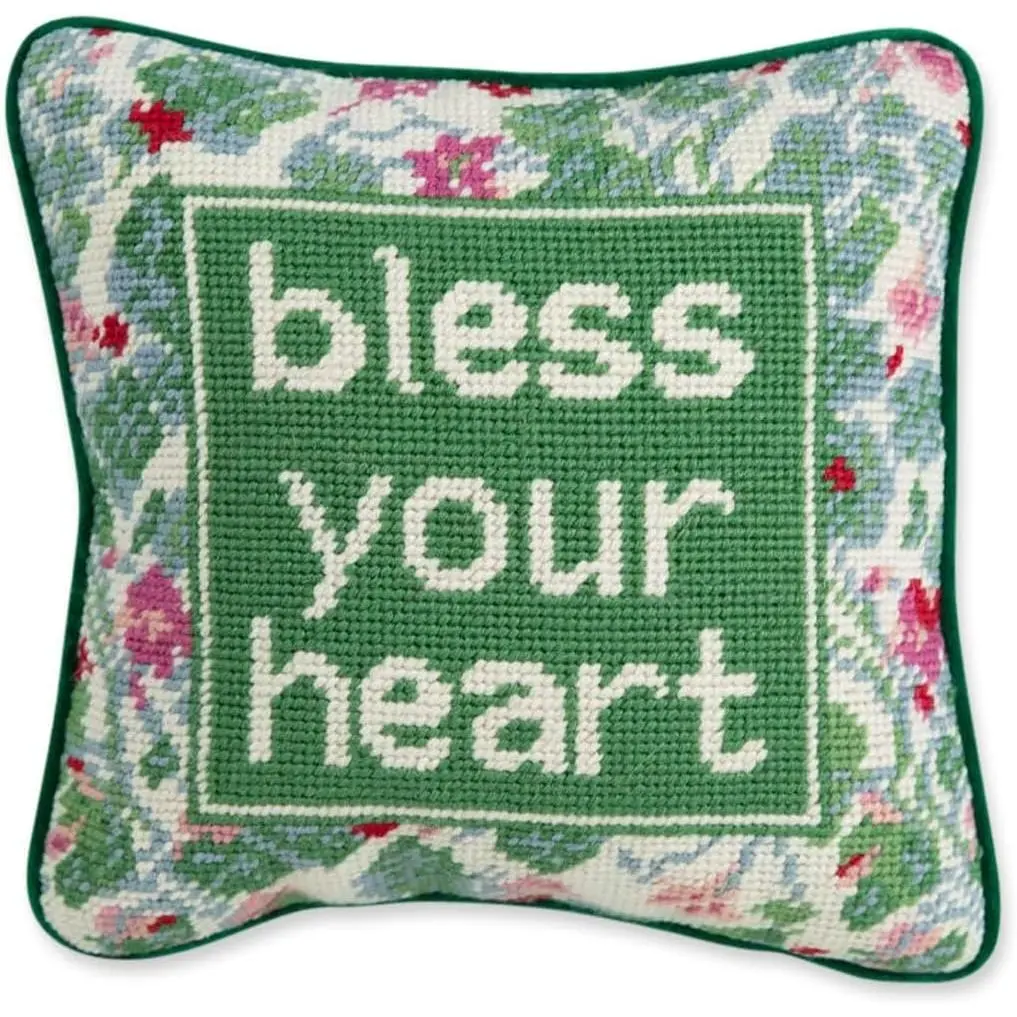 Needlepoint Decorative Throw Pillow - Bless Your Heart - 10" x 10" - Small Embroidered Accent Pillow for Bed, Chair, Couch, Sofa -   Decor