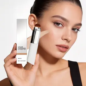 Color Changing Stick Foundation - Blanc Cover Stick V with Collagen, Dewy Liquid Foundation Stick, Dual-Ended Makeup with Brush, Hydrating Face Foundation for Natural Glow, Travel Size (All Skin Types)