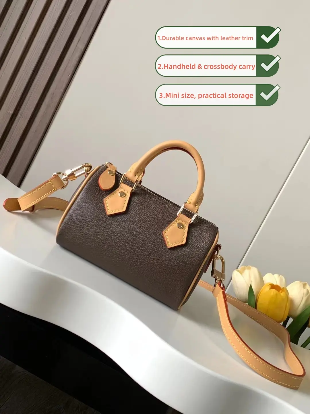 Women's Luxury Mini Barrel Designer Handbag, PU Leather Letter Print Adjustable Shoulder Bag, Casual Convertible Crossbody Bag for Daily Commuting, Casual Shoulder Bag
