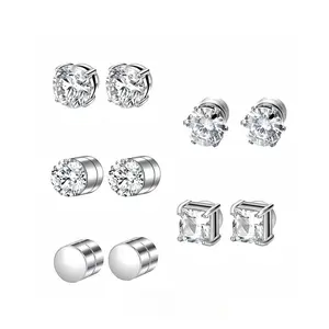 Stainless Steel Magnetic Stud Earrings for Men Women Non-piercing AAA+ Quality Cubic Zirconia Hypoallergenic 5-9MM Square Earrings