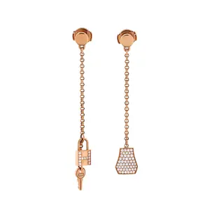 Pre-owned Hermes Kelly Clochette Drop Earrings 18K Rose Gold and Diamonds by Rebag