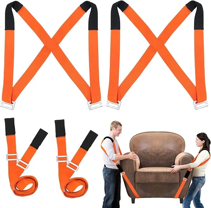 Heavy Duty Moving Straps, 2-Person Adjustable Shoulder Lifting System for Furniture, Appliances, Heavy Objects (Up to 800lbs), Orange