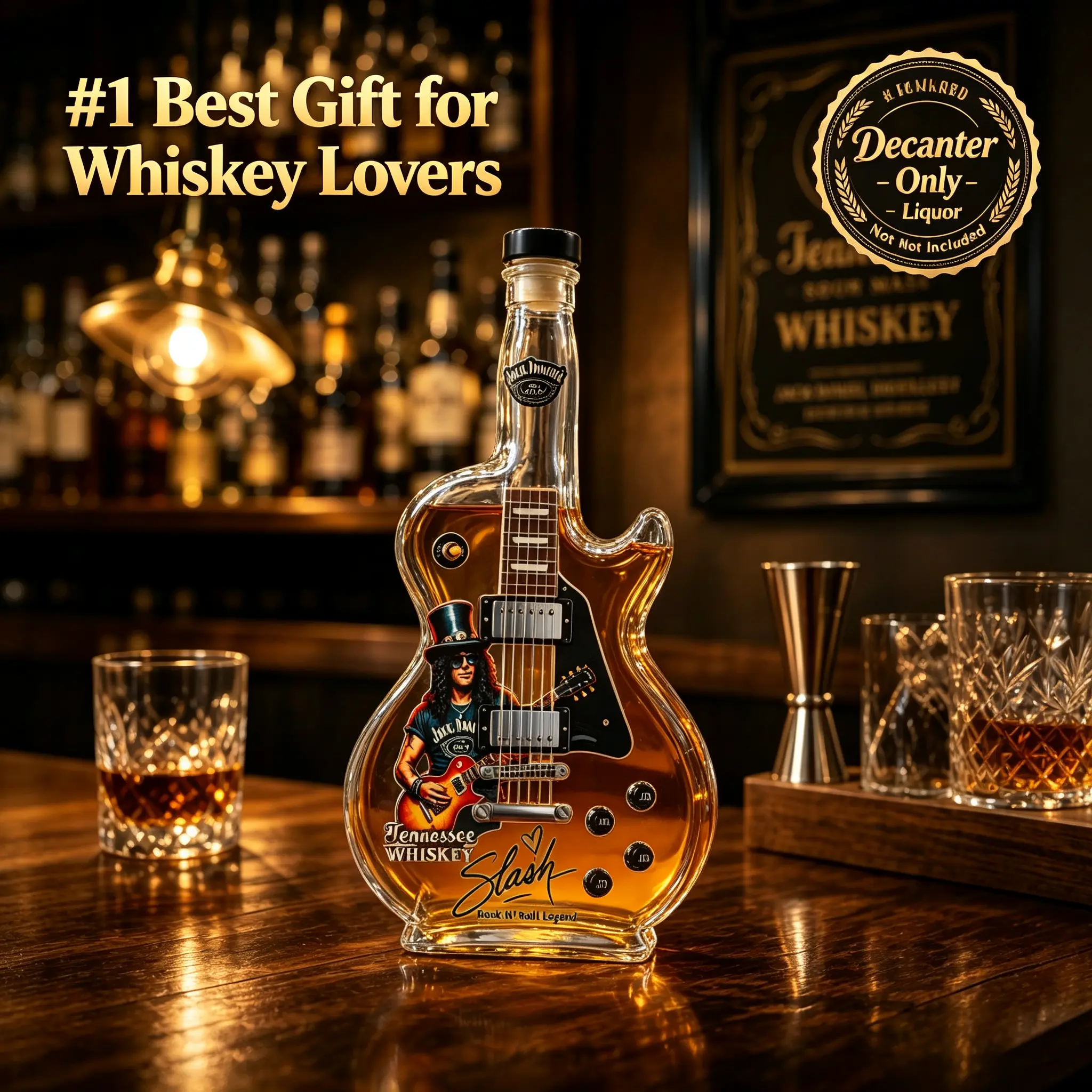 Guitar Whiskey Decanter Set with Luxury Gift Box - Vintage Rock 'N' Roll Glass Liquor Bottle for Bourbon, Scotch & Spirits - Unique Bar Decor & Gifts for Men, Rock Lovers, Father's Day, Birthday, Empty Decanter, No Alcohol Included
