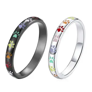 Cat paw rainbow ring dog print jewelry cute animal cat paw index finger ring daily match
