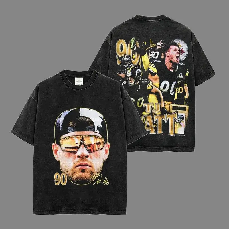 Big Face T.J. Watt 90 Acid T-Shirt, The Steelers Shirt, Sunday Football Shirt, Game Day Shirt, Gift For Fan Football