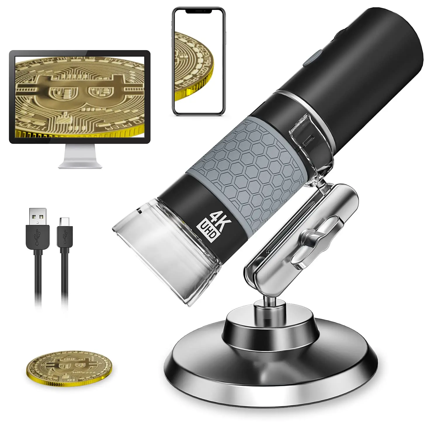 4k 3840x2160p Wireless Digital Microscope  Handheld Hd Usb Inspection Camera Endoscope 50x-1000x Magnification Compatible With Ipad Android Phone Tablet Windows (with Stand)