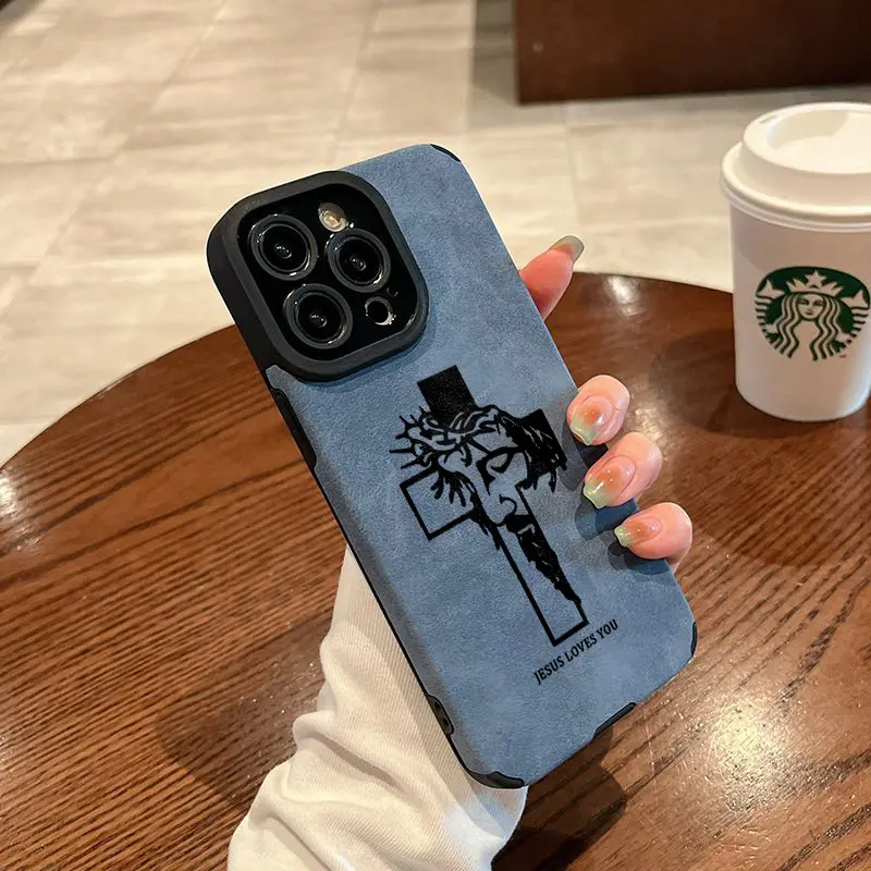 The Jesus pattern phone case in the cross is made of TPU and leather, with a delicate touch that is skin friendly like velvet, suitable for Apple 17 16 15 14 13 12 11 Pro Max Plus X XS Max ﻿