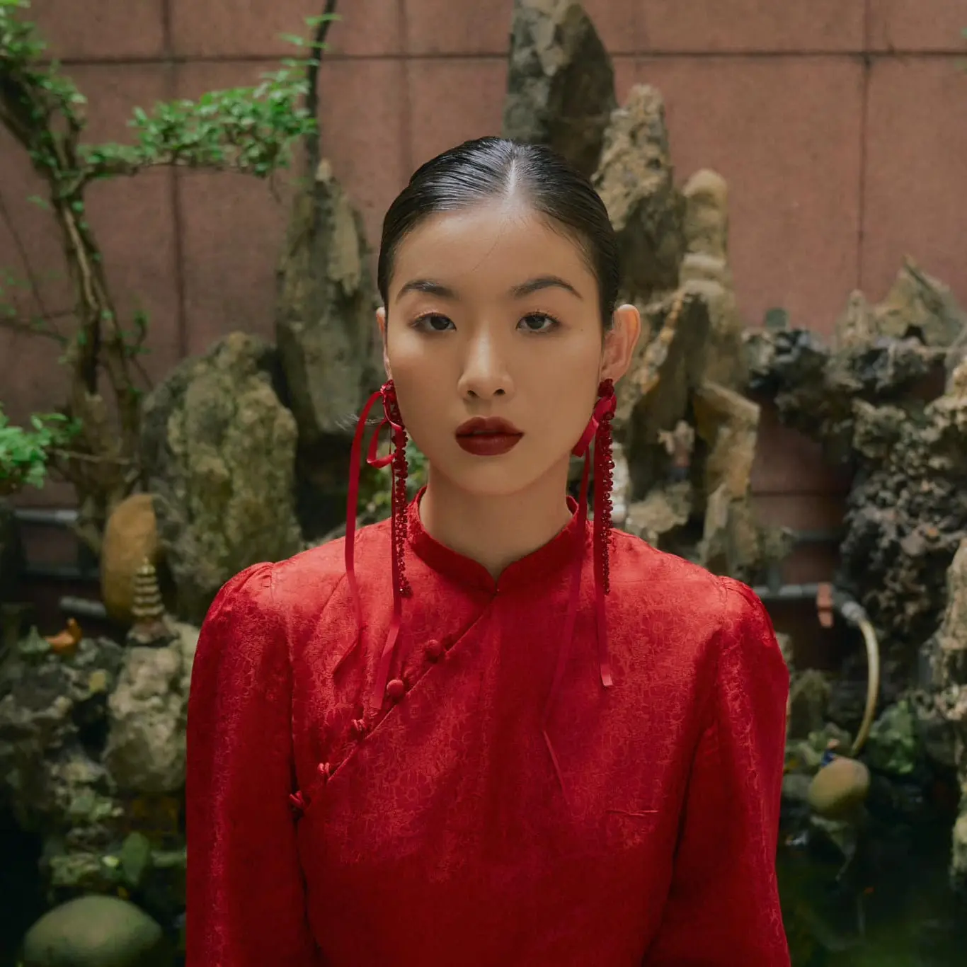 "Tang Bong" Ao Dai Set - Premium Wormsilk with Puff Sleeve in Red