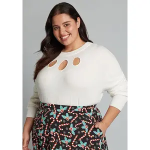 ModCloth Slice of Life Pullover Sweater with Long Sleeves, Cutouts, Soft Knit - Ivory (XS-4X)