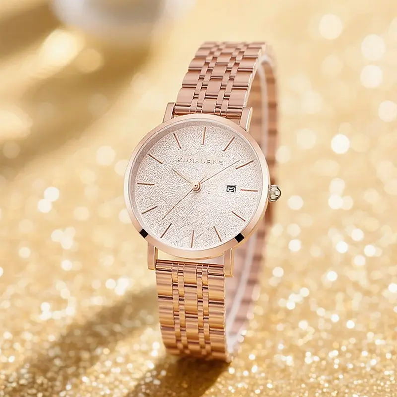 Exquisite women's watch with a sandstone gradient dial, water-resistant and scratch-resistant, adjustable strap, and a versatile and fashionable design.